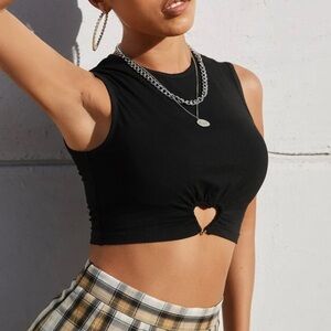 SHEIN Black Muscle Tee Crop with Cut Out